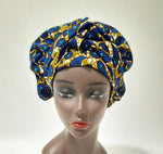 Load image into Gallery viewer, African Print Pre-Tied Satin Lined Head Wrap.
