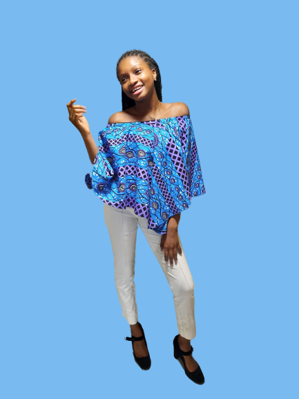 Vibrant African Print Off Shoulder Peplum Top.