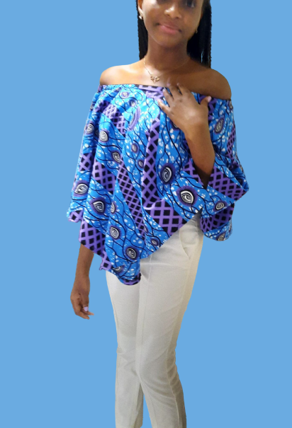 Vibrant African Print Off Shoulder Peplum Top.