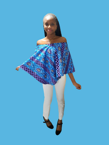 Vibrant African Print Off Shoulder Peplum Top.