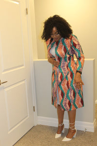 Elegant African Print Knee Length Jacket.