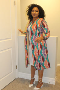 Elegant African Print Knee Length Jacket.