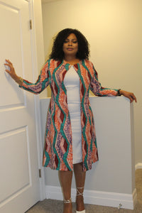 Elegant African Print Knee Length Jacket.