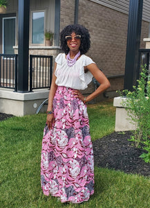 Gorgeous African Print Gathered Floor Length Skirt With Two Pockets.