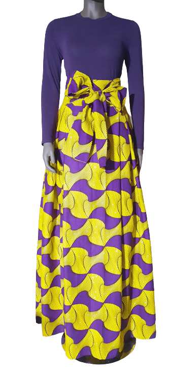 Stylish African Print High Waist Band Skirt-Kiss Splint with Belt.