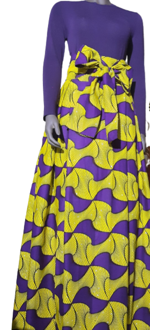 Stylish African Print High Waist Band Skirt-Kiss Splint with Belt.