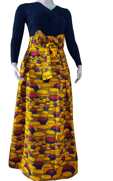 Stylish African Print High Waist Band Skirt--Kiss Splint with Belt.