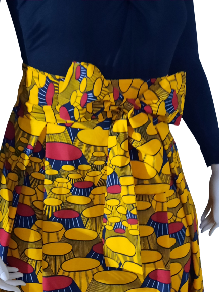 Stylish African Print High Waist Band Skirt--Kiss Splint with Belt.